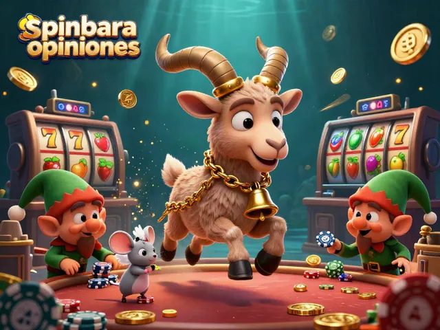Engage with spinbara opiniones as the Krampus goat oversees a vibrant casino scene filled with slot reels.